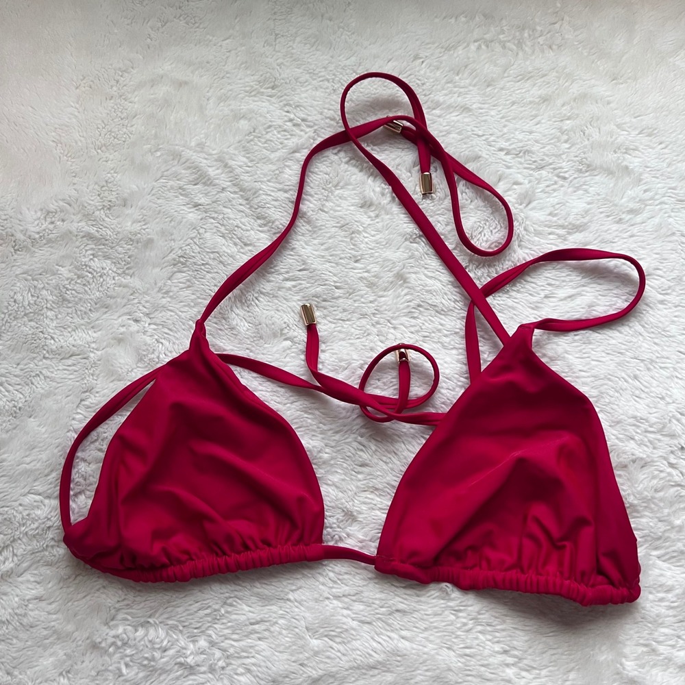 Quince Women's Recycled Triangle Bikini Top Red Gold Hardware Size XL NEW